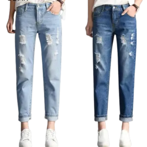 Trendy and Sexy  Women Fashion Mid Waist Boyfriend Big Ripped Hole Jeans - Casual High Street Denim Pants for Vintage Style