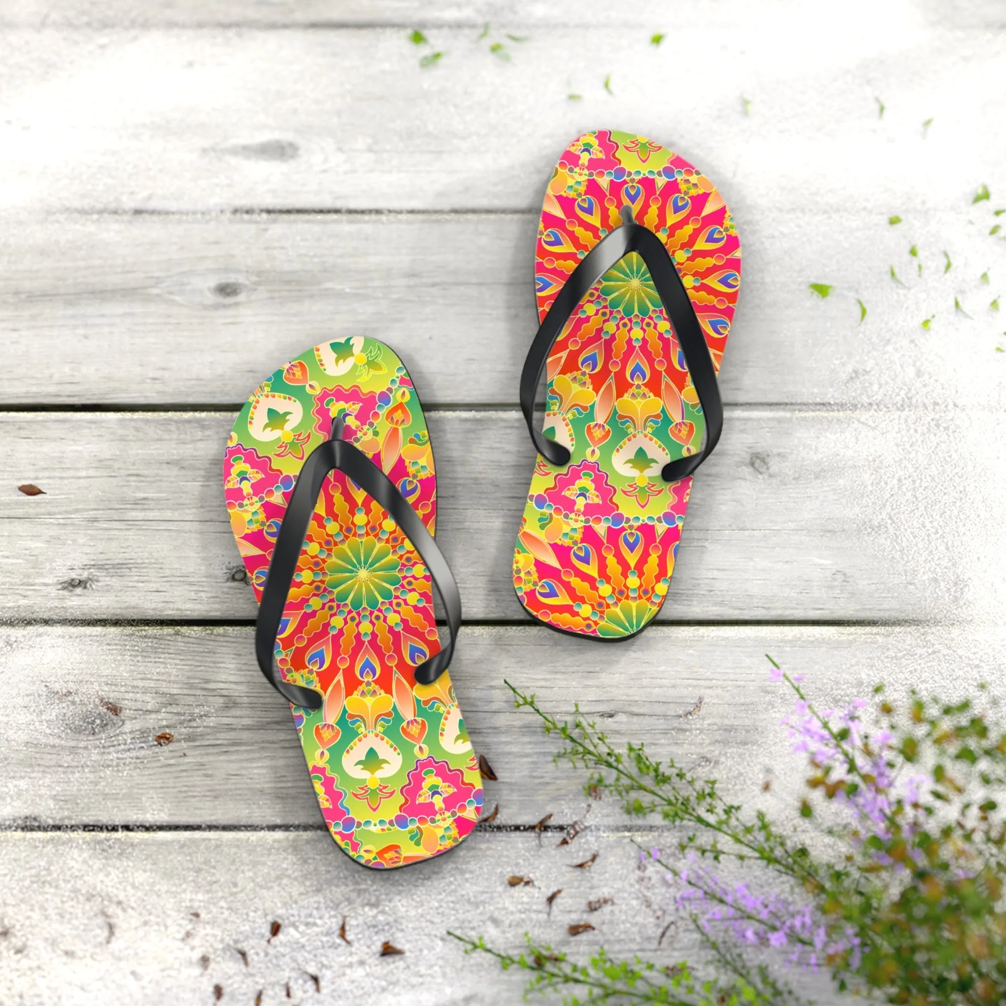 Vibrant Mandala Flip Flops - Bohemian Style