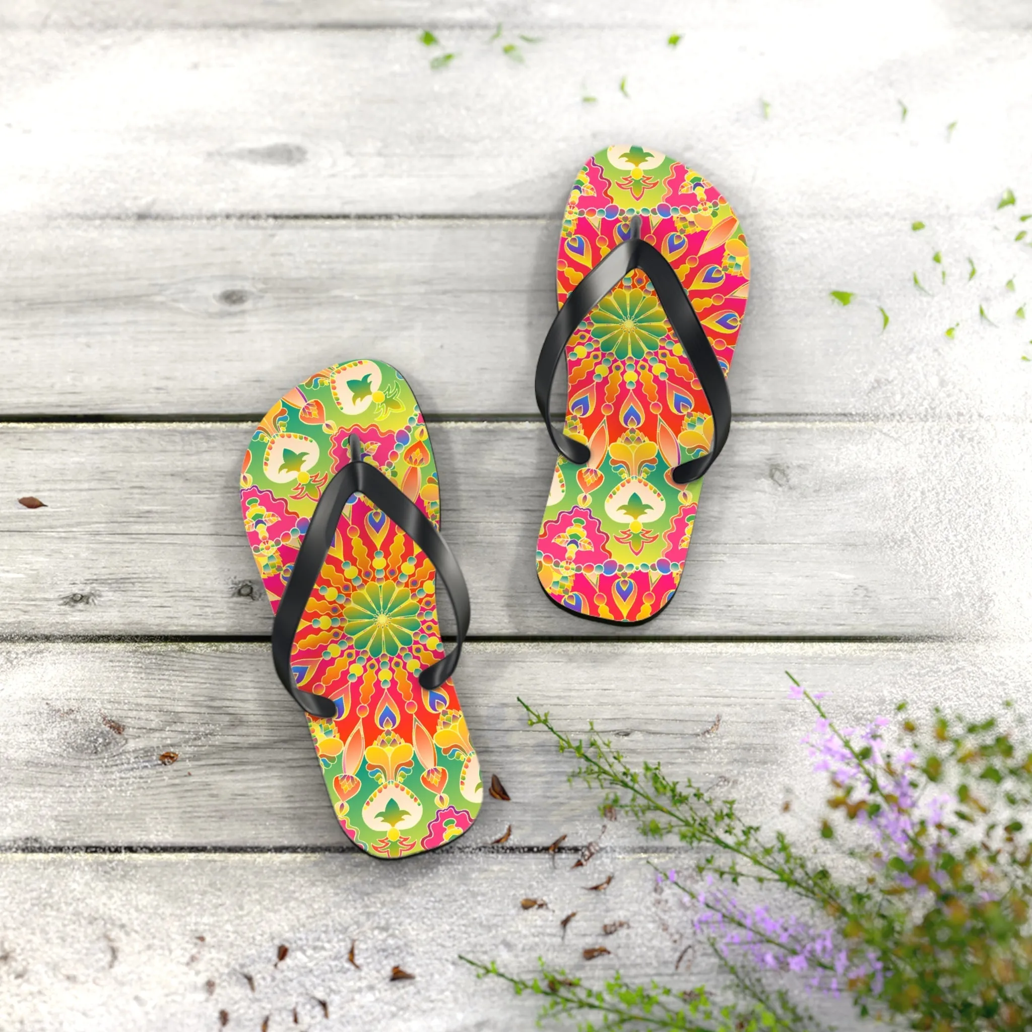 Vibrant Mandala Flip Flops - Bohemian Style