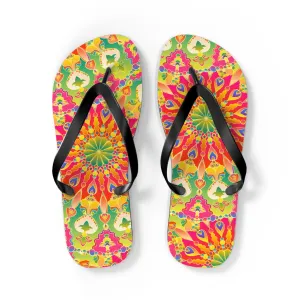 Vibrant Mandala Flip Flops - Bohemian Style