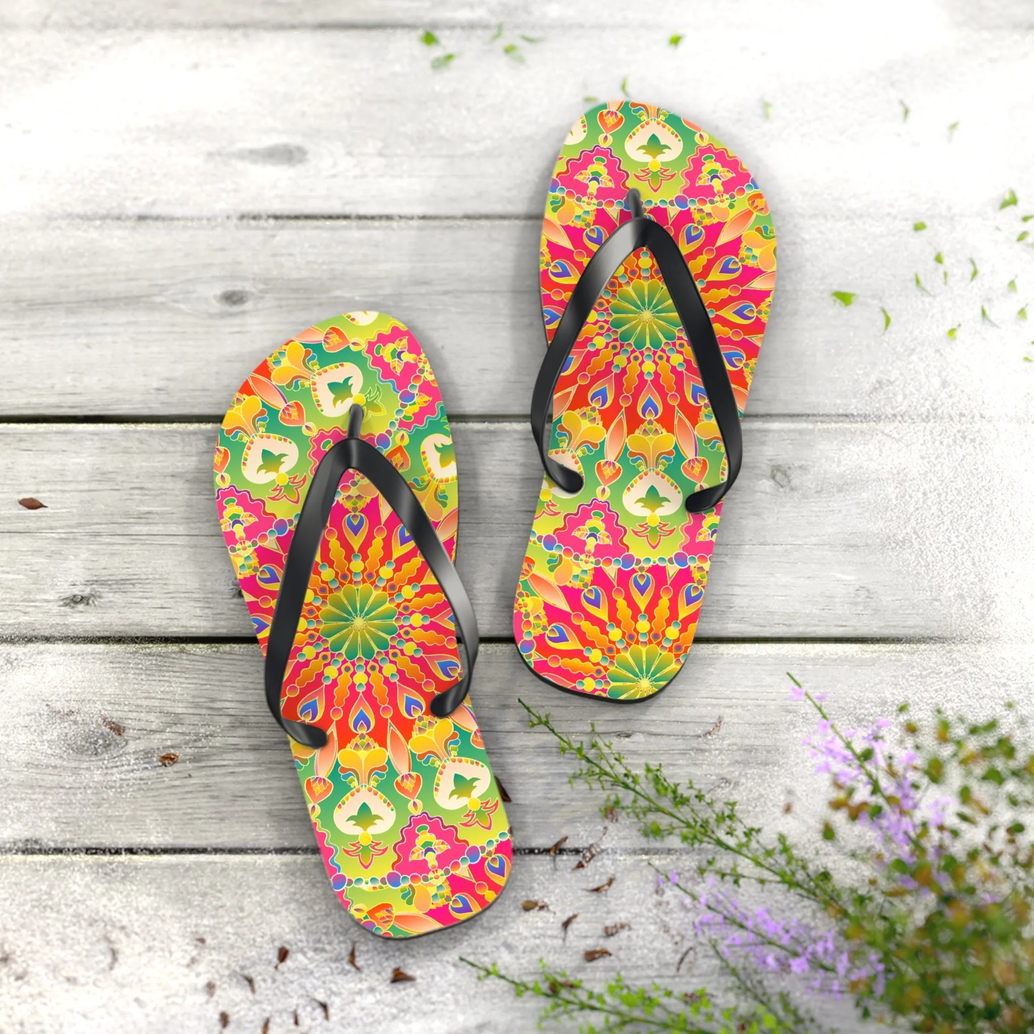 Vibrant Mandala Flip Flops - Bohemian Style