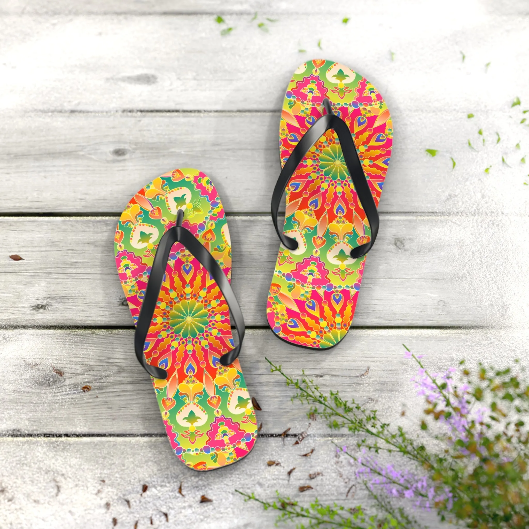 Vibrant Mandala Flip Flops - Bohemian Style
