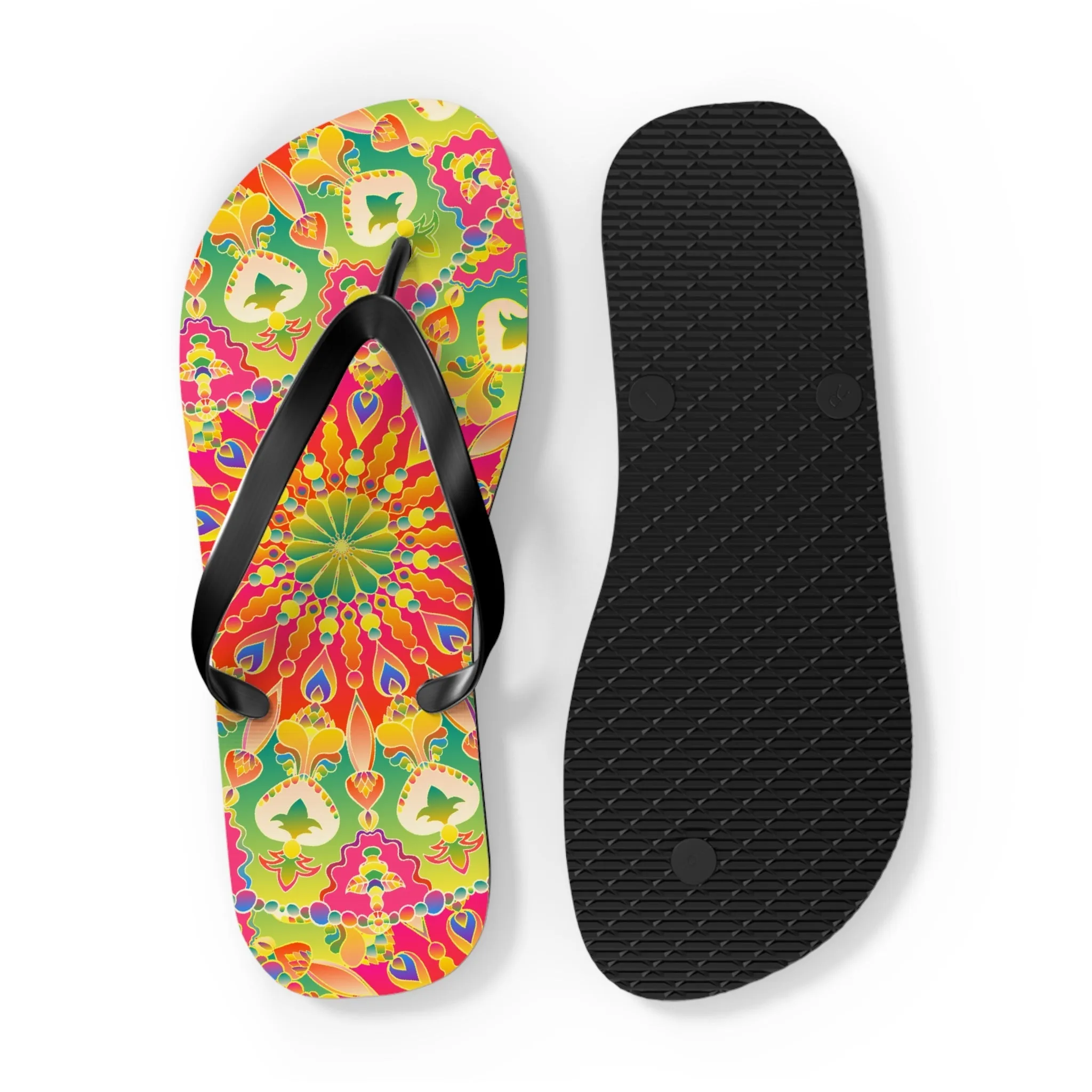 Vibrant Mandala Flip Flops - Bohemian Style