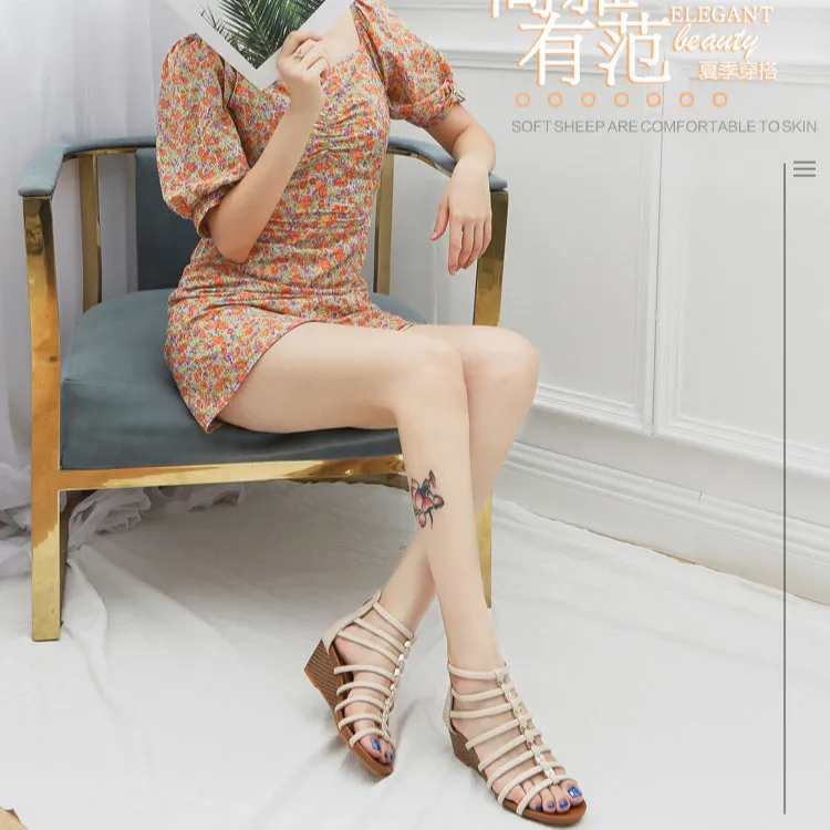 Vintage Hollow Roman Sandals Women's Summer Slope Heel Open Toe Comfortable Shoes Heels