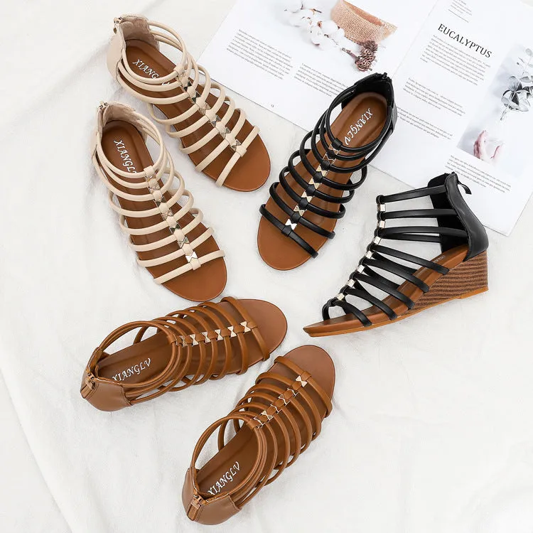 Vintage Hollow Roman Sandals Women's Summer Slope Heel Open Toe Comfortable Shoes Heels