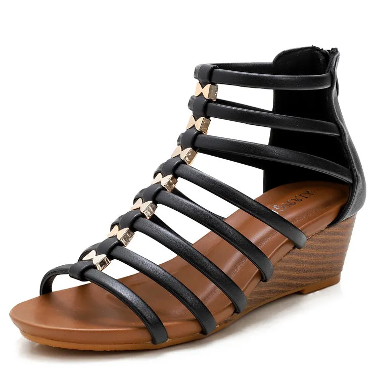 Vintage Hollow Roman Sandals Women's Summer Slope Heel Open Toe Comfortable Shoes Heels