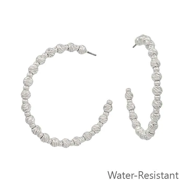 Water Resistant Twisted Gold or Silver Bead Hoop Earrings  2" 4MM