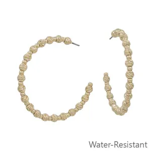 Water Resistant Twisted Gold or Silver Bead Hoop Earrings  2" 4MM