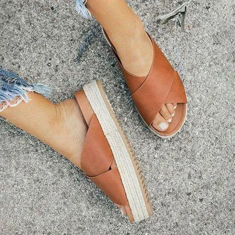 Women chunky heel espadrille criss cross strap slide comfortable sandals