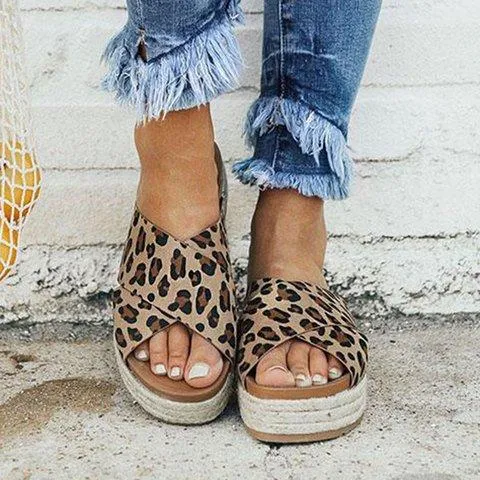 Women chunky heel espadrille criss cross strap slide comfortable sandals