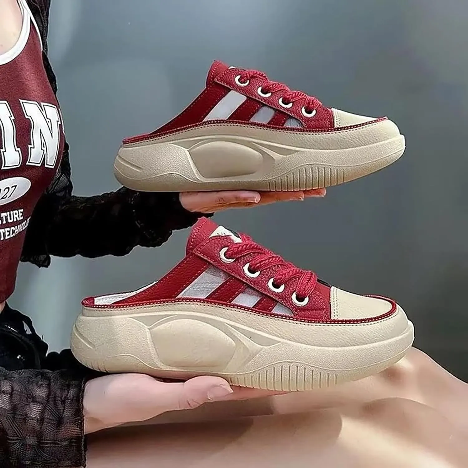 Women Cutout Platform Sneaker Sandals Breathable Mesh Sport Shoes Slip-On Platform MulesGarden Clogs Sandals