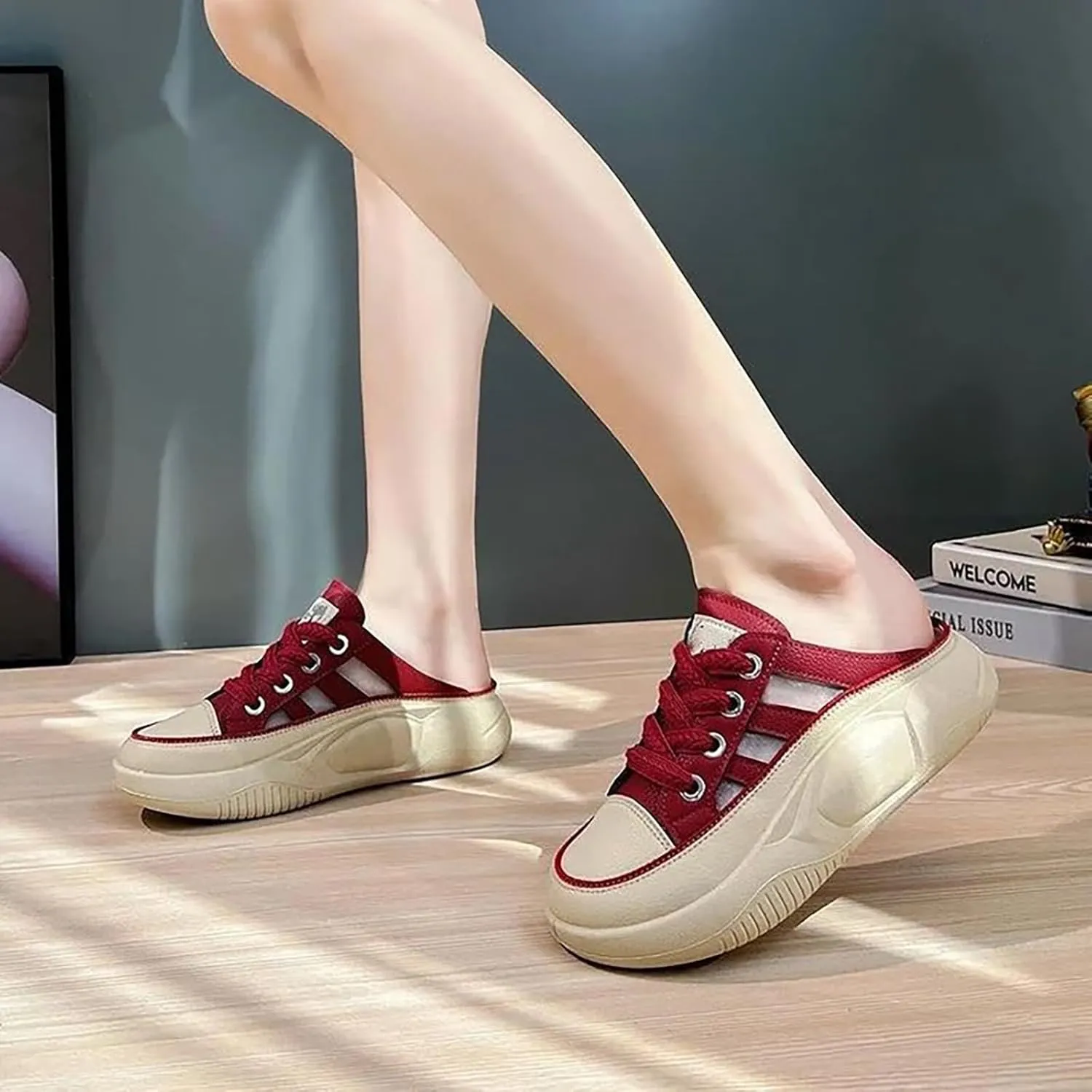 Women Cutout Platform Sneaker Sandals Breathable Mesh Sport Shoes Slip-On Platform MulesGarden Clogs Sandals
