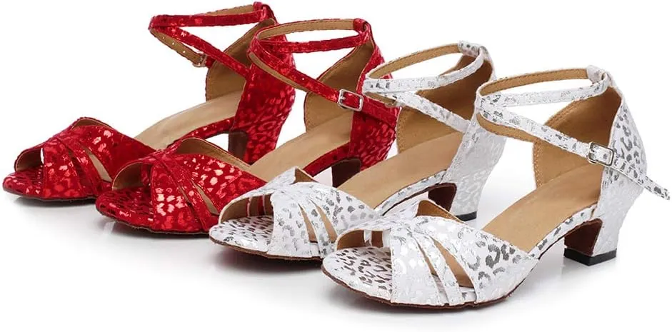 Women Glitter Latin Dance Shoes Professional Ballroom Salsa Dance Shoes Social Wedding Dancing Sandals