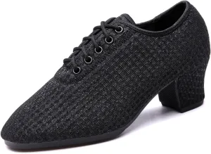 Women's Ballroom Dance Shoes Closed Toe Lace up Low Heel Latin Tango Teaching Professional Practice Dance Shoes,Model LHD-301-5cm Heel