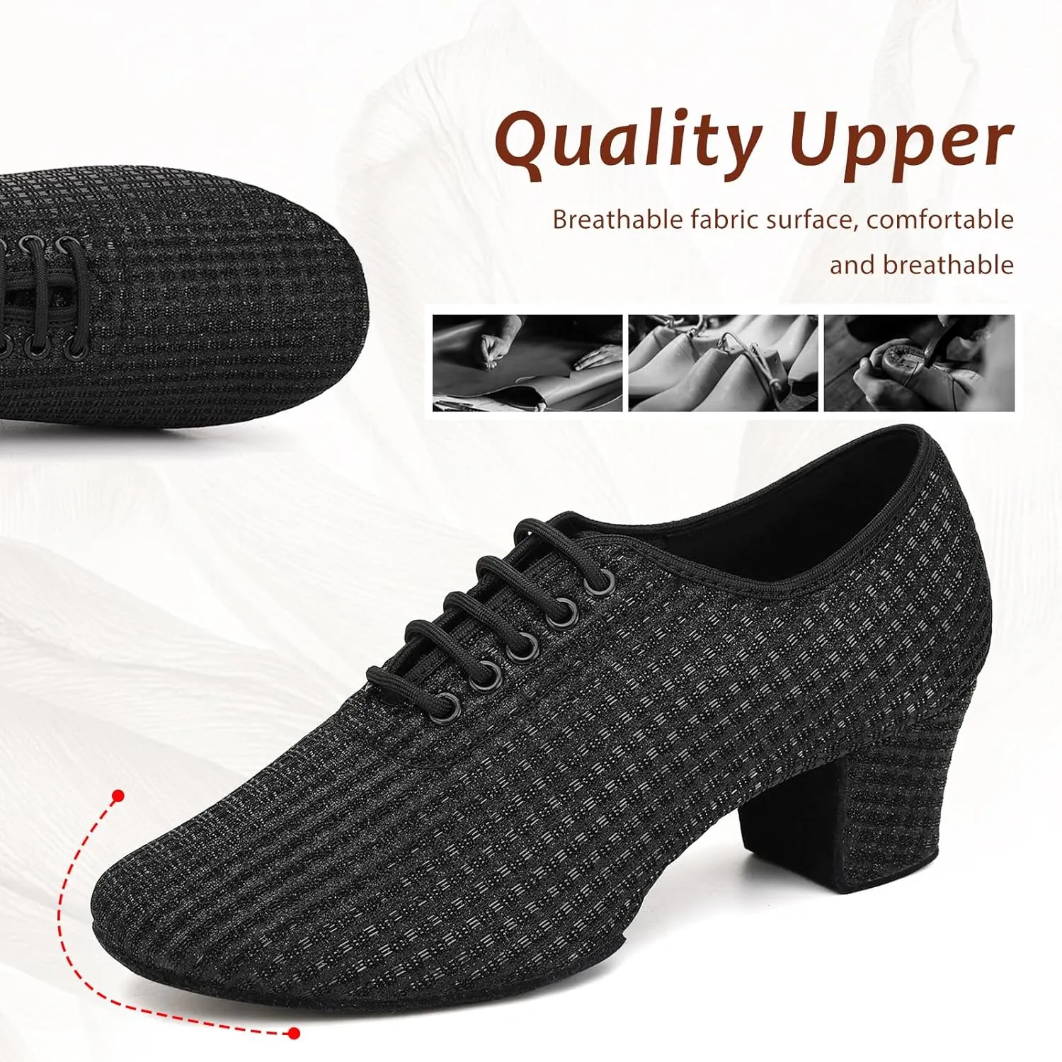 Women's Ballroom Dance Shoes Closed Toe Lace up Low Heel Latin Tango Teaching Professional Practice Dance Shoes,Model LHD-301-5cm Heel
