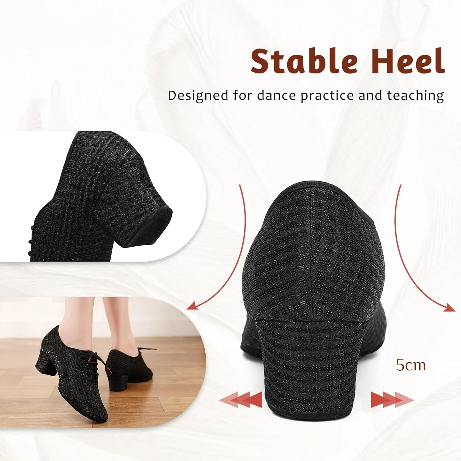 Women's Ballroom Dance Shoes Closed Toe Lace up Low Heel Latin Tango Teaching Professional Practice Dance Shoes,Model LHD-301-5cm Heel