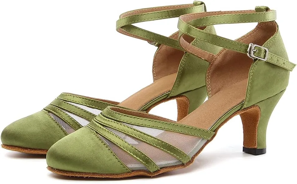 Women's Latin Dance Shoes Satin Professional Salsa Ballroom Performance Dancing Shoes Closed Toe
