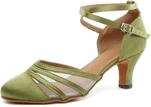 Women's Latin Dance Shoes Satin Professional Salsa Ballroom Performance Dancing Shoes Closed Toe