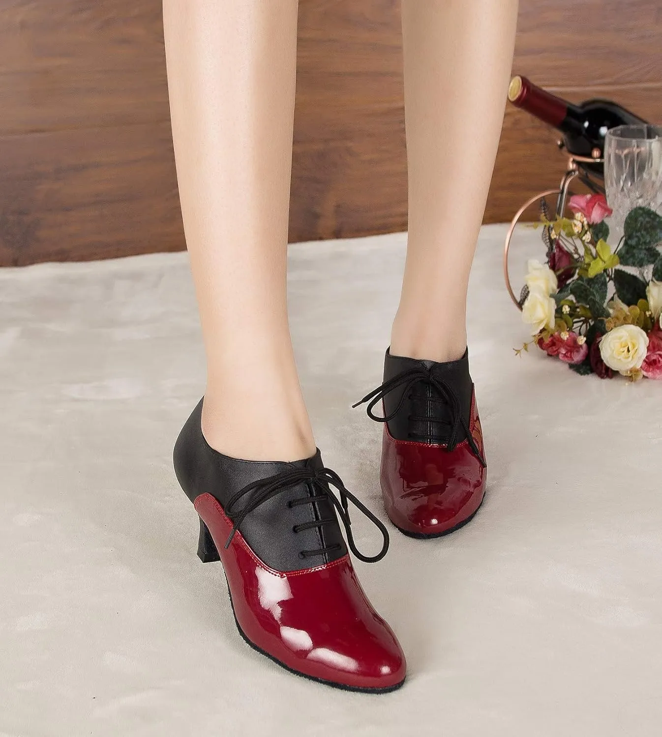 Women's Leather Closed Toe Modern Lace-up Latin Practice Professional Dance Shoes L229