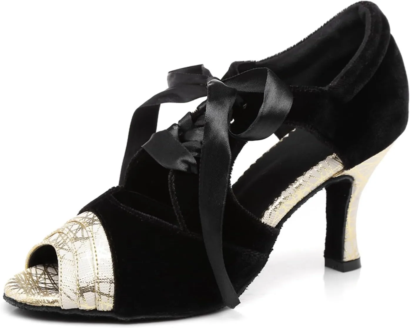 Women's Peep Toe Synthetic Ballroom Morden Tango Party Wedding Practice Professional Dance Shoes Black/Gold US 7.5