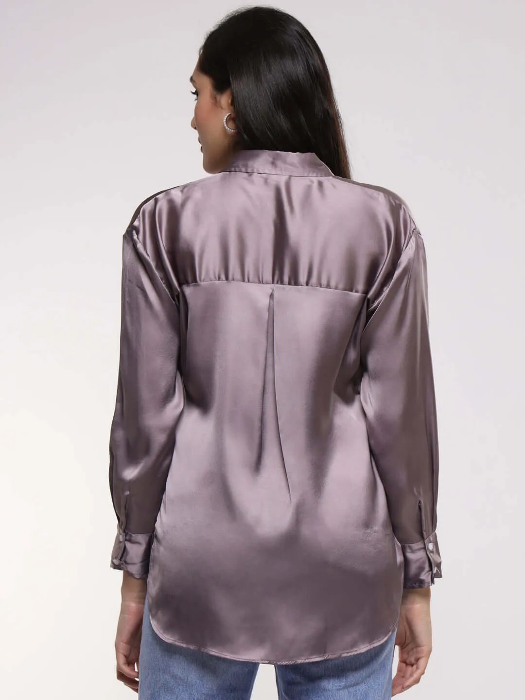 Women'S Premium Mauve Drop Shoulder Oversized Summer Satin Shirt