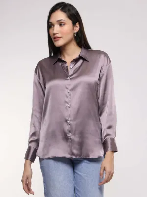 Women'S Premium Mauve Drop Shoulder Oversized Summer Satin Shirt