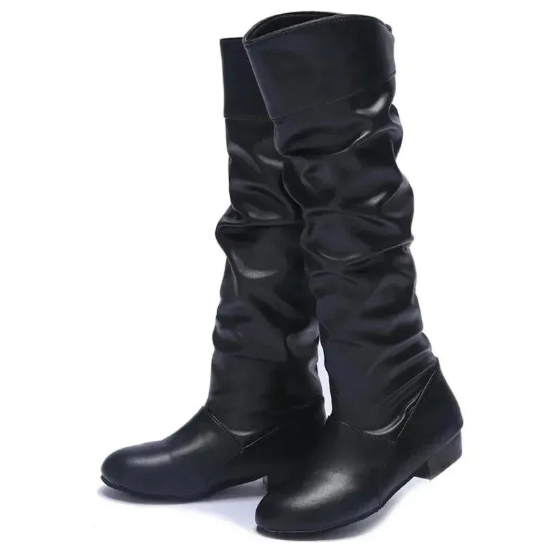 Women's PU Leather Knee-High Boots - Winter Casual Fashion Low-Heel Slim Boots