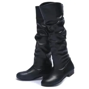 Women's PU Leather Knee-High Boots - Winter Casual Fashion Low-Heel Slim Boots